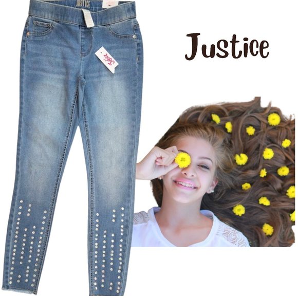 JUSTICE Embellished Mid Rise Pull-On Jean Leggings - Girl's 12 Slim - Picture 1 of 5